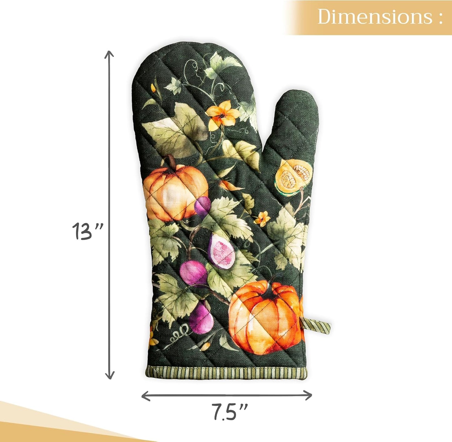 Maison d' Hermine Oven Gloves 100% Cotton Oven Mitt 7" x 13" with Loop Heat Resistant, BBQ, Cooking Gloves, Baking, Grilling, Kitchen, Handling Hot Pans (Pack of 1, Pumpkin Garden - Dark Green)