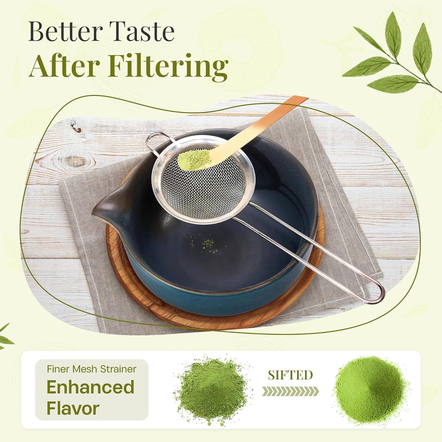 Matcha Whisk Set,includes Matcha Bowl,Matcha Whisk and Holder by Bamboo, Spout, Matcha Sifter Strainer Spoon Scoop Chasen Holder Towel- Perfect Japanese Matcha Set(8 Pcs Blue)