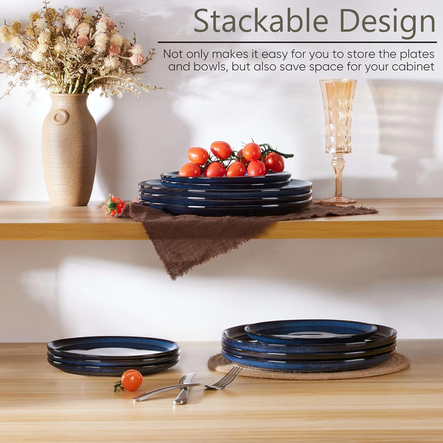 Herogo 6-Piece Stoneware Small Dinner Plates Set, 7.9" Ceramic Round Dessert Plate Set, Double Reactive Glaze Large Dinnerware Plates for Kitchen, Microwave, Oven and Dishwasher Safe, Starry Blue