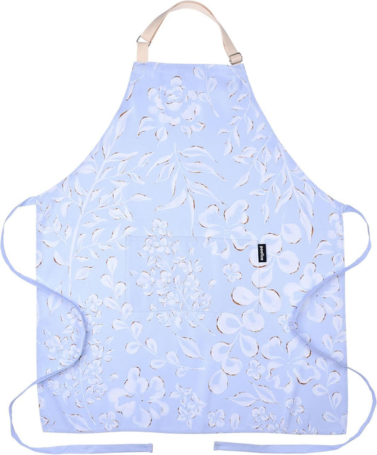 Premium Adjustable Cooking Aprons for Women with Pockets| Poly-Cotton Waterproof Kitchen Apron| Cute Floral Design, Long Ties