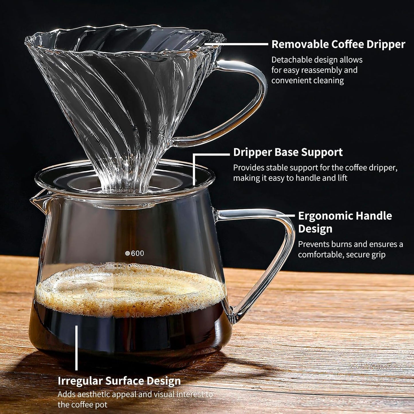 Unbreakable - Pour Over Coffee Maker 750ML/25OZ, Heat Resistant Borosilicate Glass Dripper with Filter Holder, BPA-Free Manual Coffee Brewer for Home and Office Use