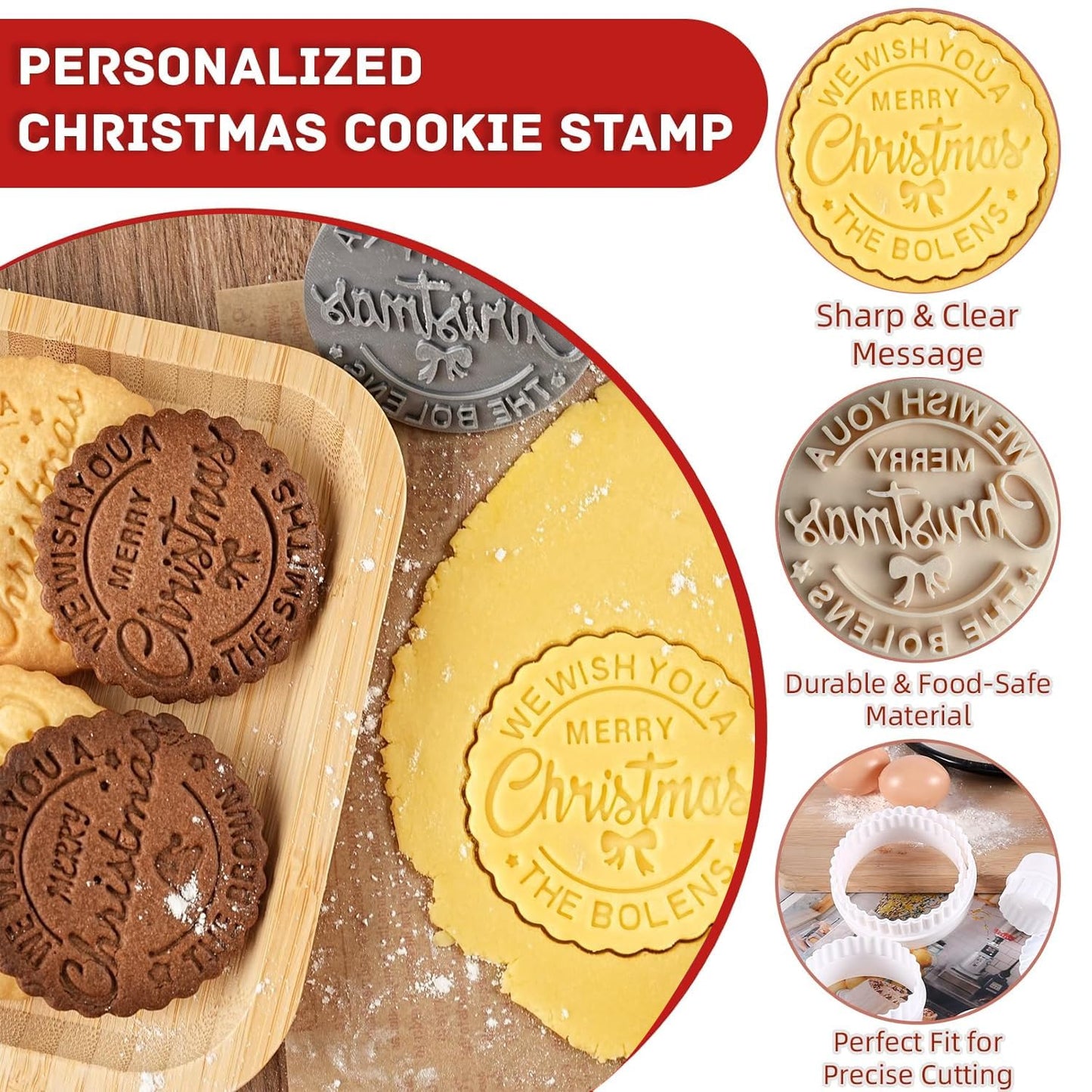 Personalized Christmas Cookie Stamps Customizable Name Cookie Stamps With Handle Cutter For Cookie Baking Decorating Cakes And Handmade Christmas Gifts Perfect (Concave cookie design)