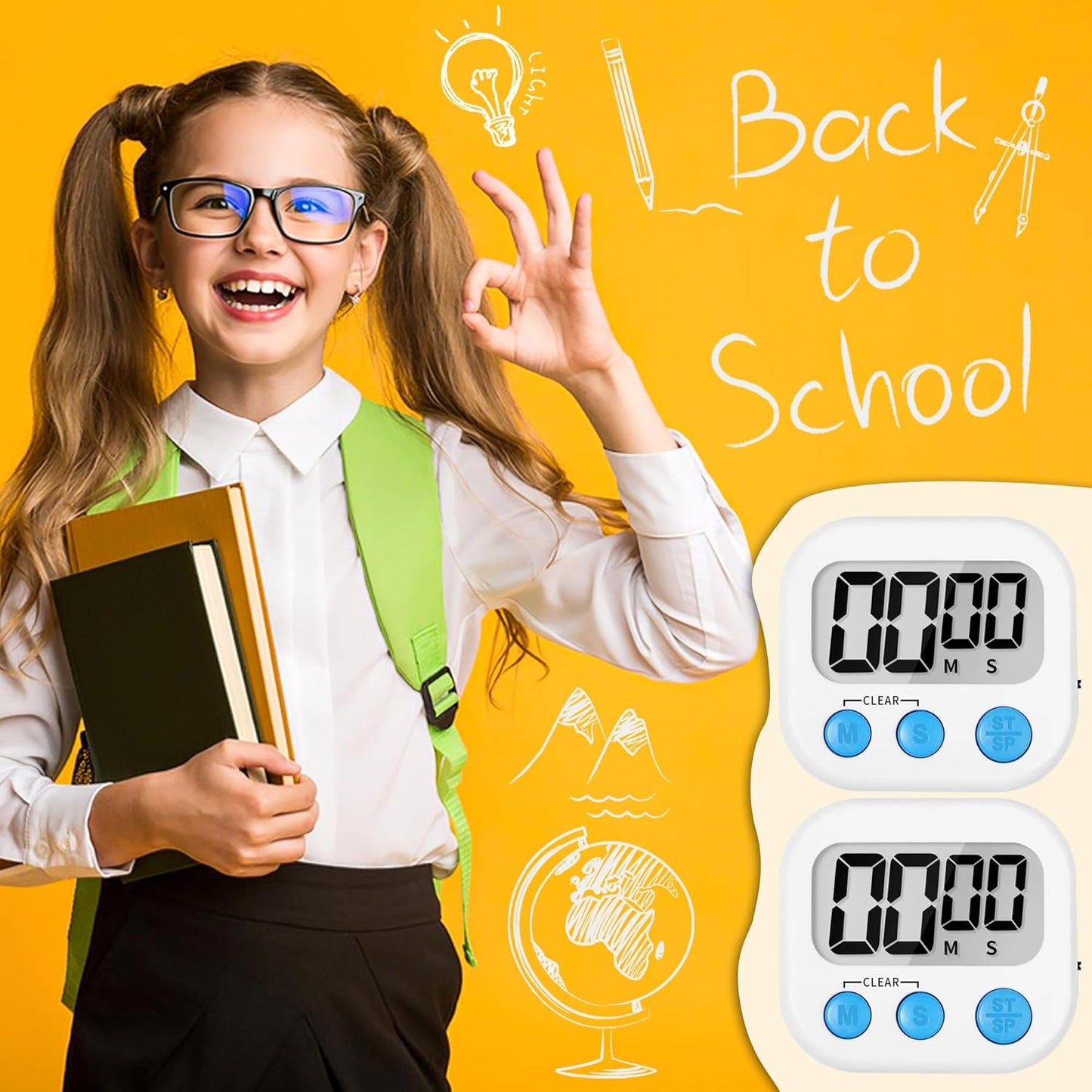 ZILLEEN Kitchen Timer Digital with Magnetic Back for Kids Classroom, White 6 Pack