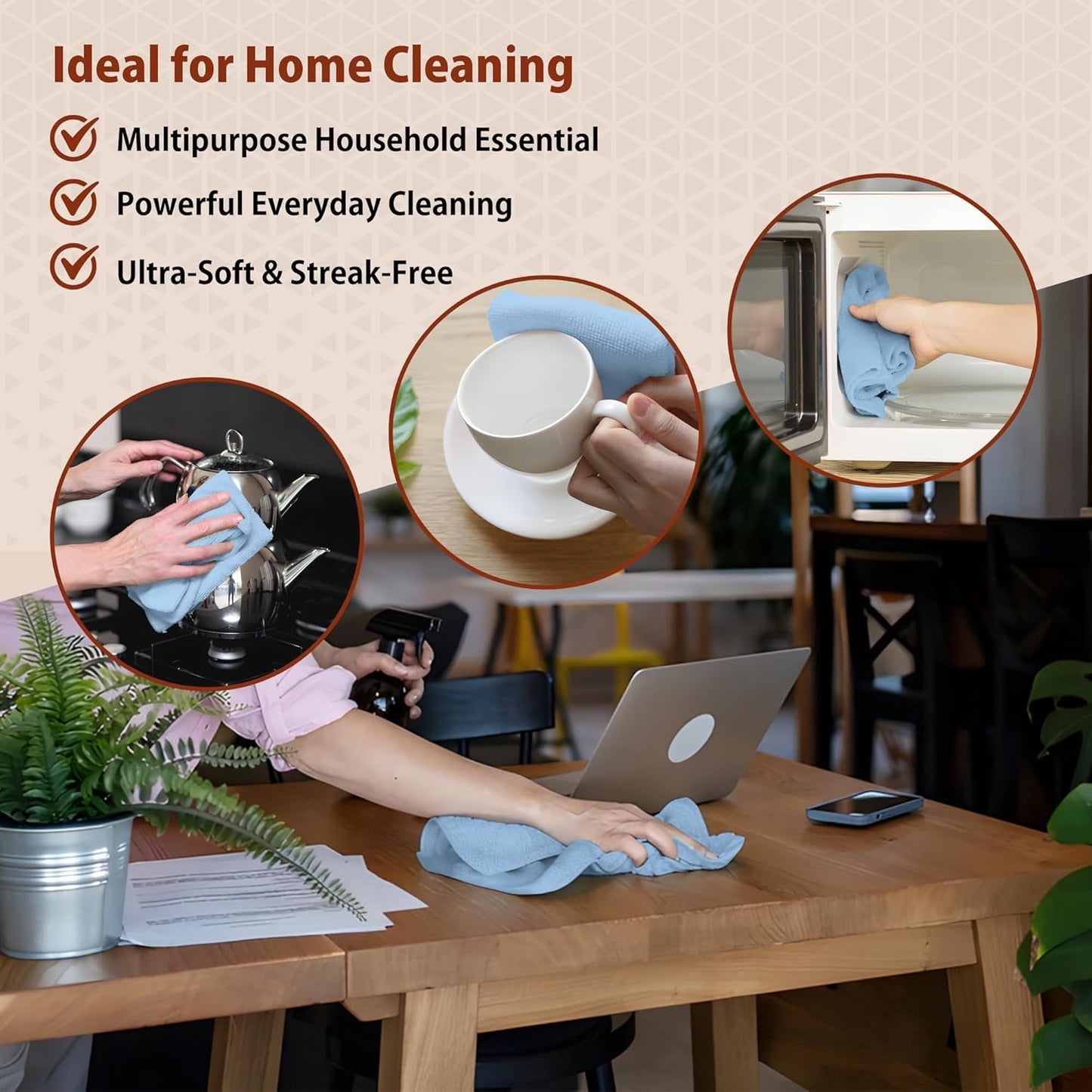 H4N Microfiber Cleaning Cloth Roll, 85 Pack Micro Fiber Wash Cloths for Car, Tear Away Towels, Ultra Absorbent Dish Rags, Non-Abrasive, Reusable and Washable Household Supplies, 11.81" x 11.81", Blue