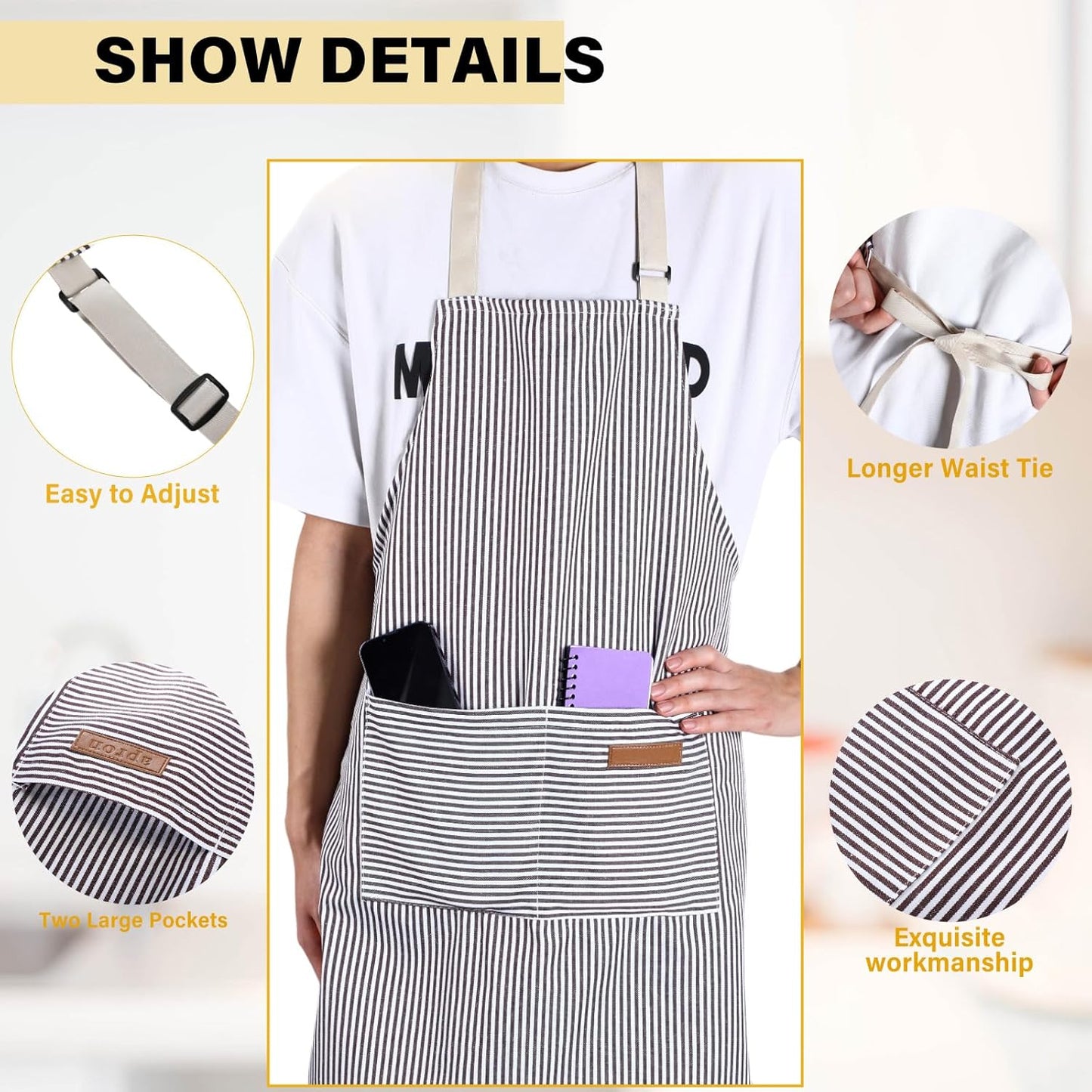 Handepo 4 Pcs Kitchen Cooking Aprons with Pockets Adjustable Waterproof Baking Apron for Women Men, Chef,BBQ, Christmas Gift