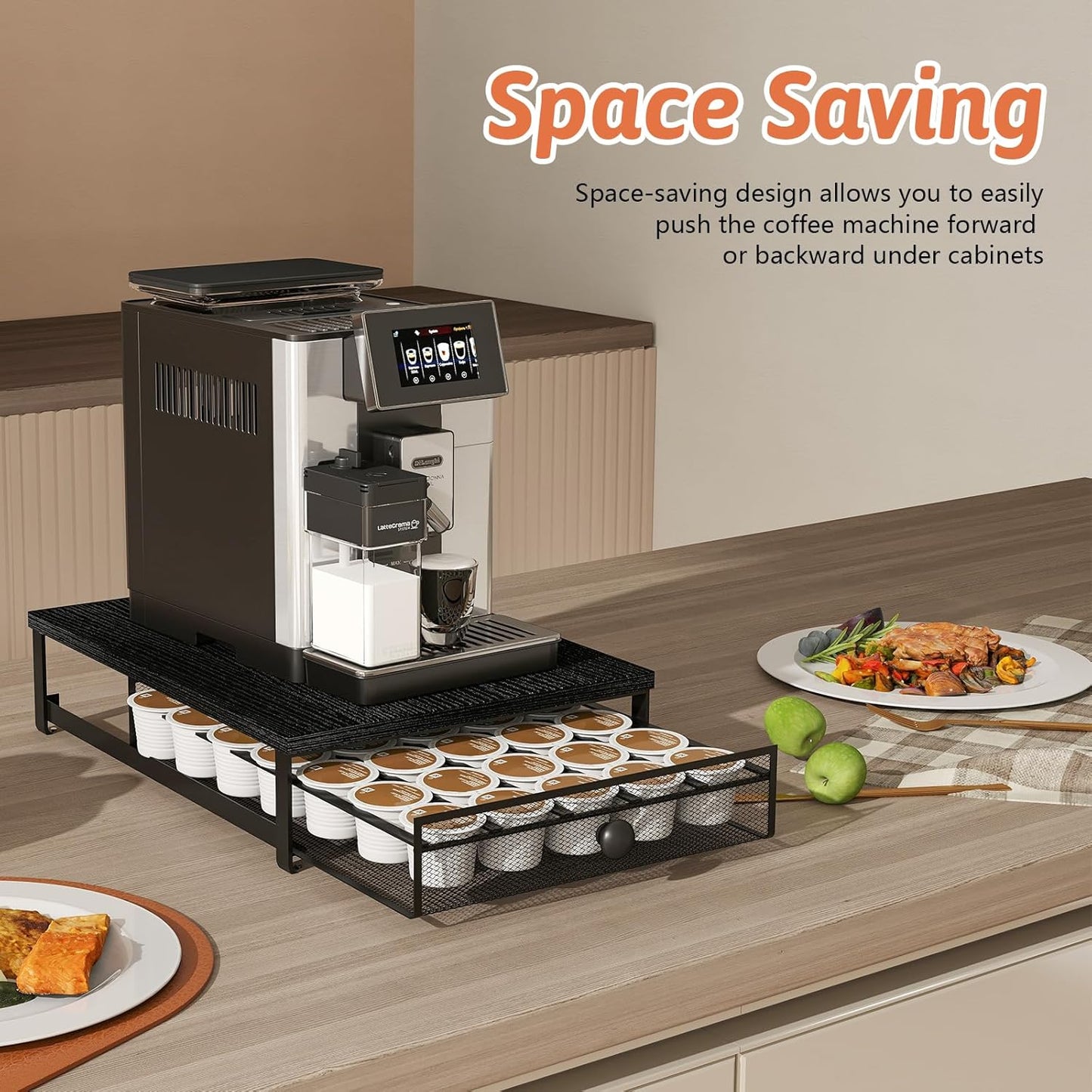 Coffee Pod Storage Drawer with Sliding Baskets, K Cup Holders, 35 Capsule Storage, Under Coffee Pot Drawer, For Home Office, Kitchen (Black)