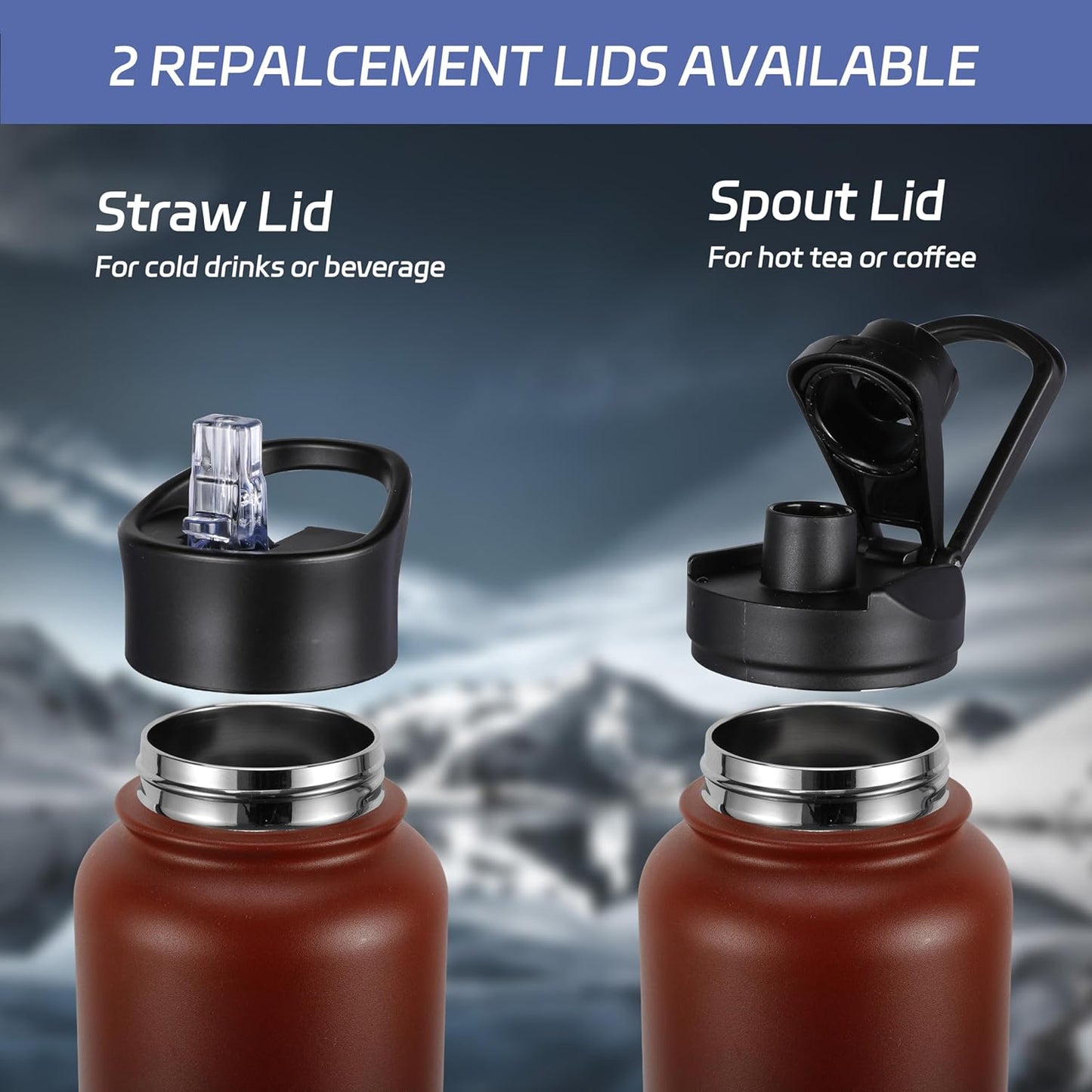 HASLE OUTFITTERS 32oz Stainless Steel Water Bottle, Vacuum Insulated Double Walled Leak Proof Sports Water Bottle with 2 Lids (Straw and Spout Lid) Thermo Mug Keep Cold and Hot(Ruby Purple Gradient,1)