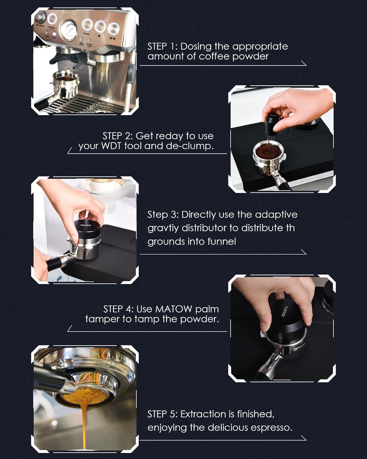 MATOW 2 in 1 Design Gravity Distributor and Magnetic Dosing Funnel Combo, 53.3mm Adaptive Espresso Distributor and 54mm Stainless Steel Dosing Ring Set Compatible with Breville 54mm Portafilter