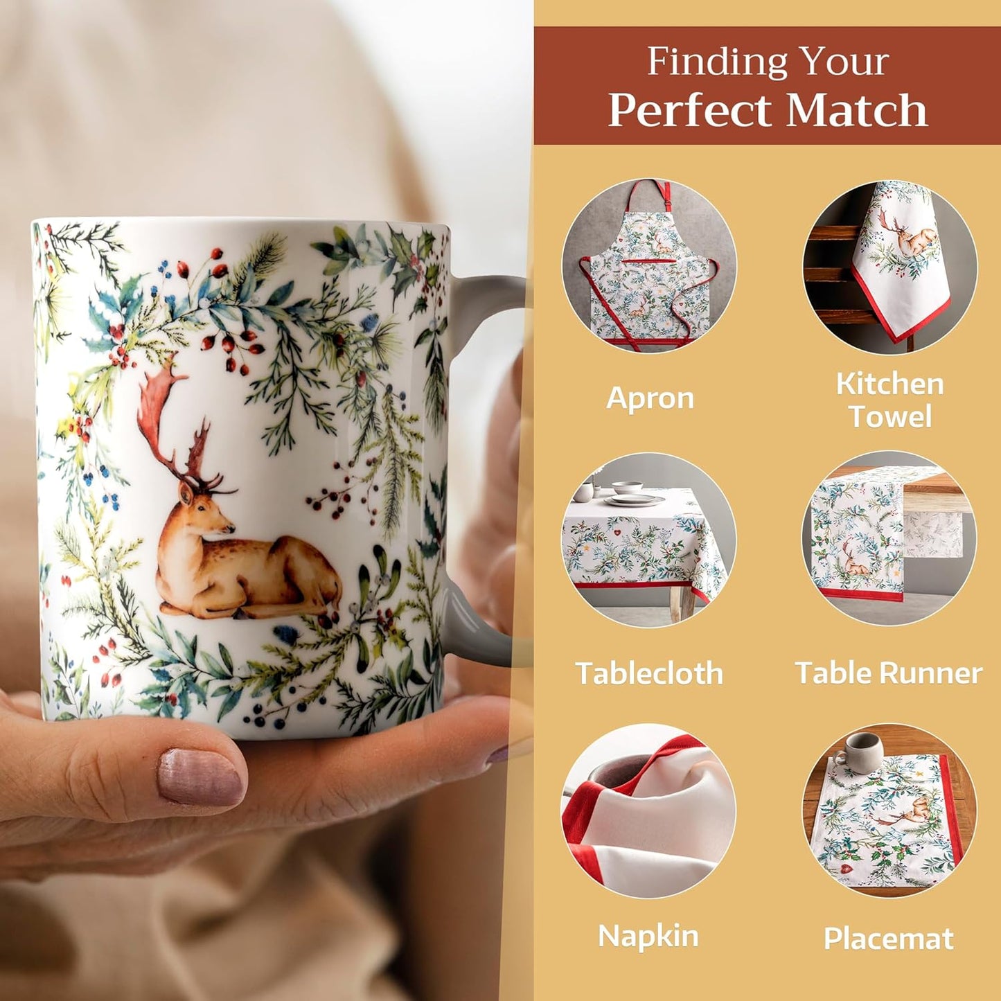 Maison d' Hermine Coffee Mug with Handles Fine Bone China Mugs Pack of Two Tea Cups for Hot Beverages Cappuccino Latte Home Restaurant Office Perfect for Gift (Holly Time, 15 Ounce)