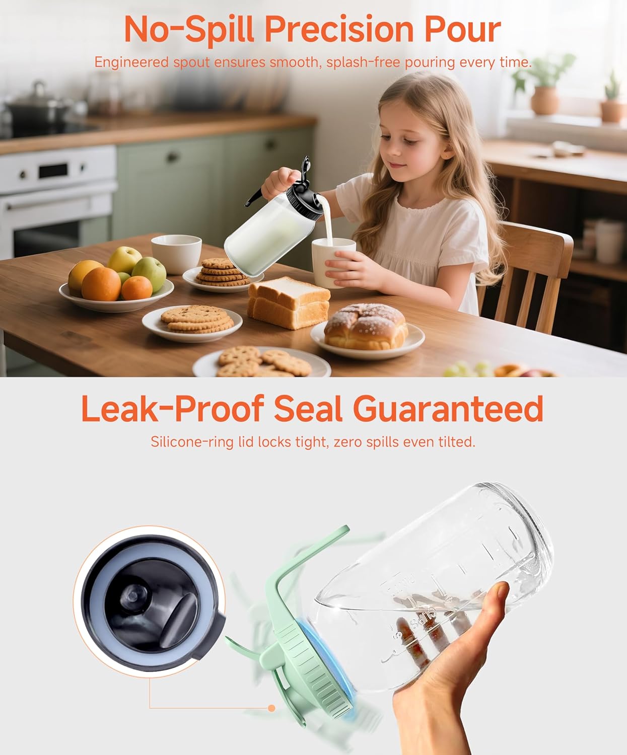 64oz Large Mason Jar Pitcher with Lid,2 Quart Airtight Glass Tea Pitchers for Fridge, Leak-Proof Coffee Dispenser,Heavy Duty Water Container for Cold Brew Juice,Breastmilk Storage-(Black+Green+Yellow)