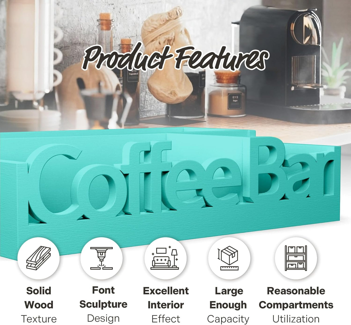 Coffee Bar Organizer for Countertop - Wood Coffee Pods Holder Storage Basket, Essential Coffee Bar Accessories for Home and Office, Mini Coffee Bar