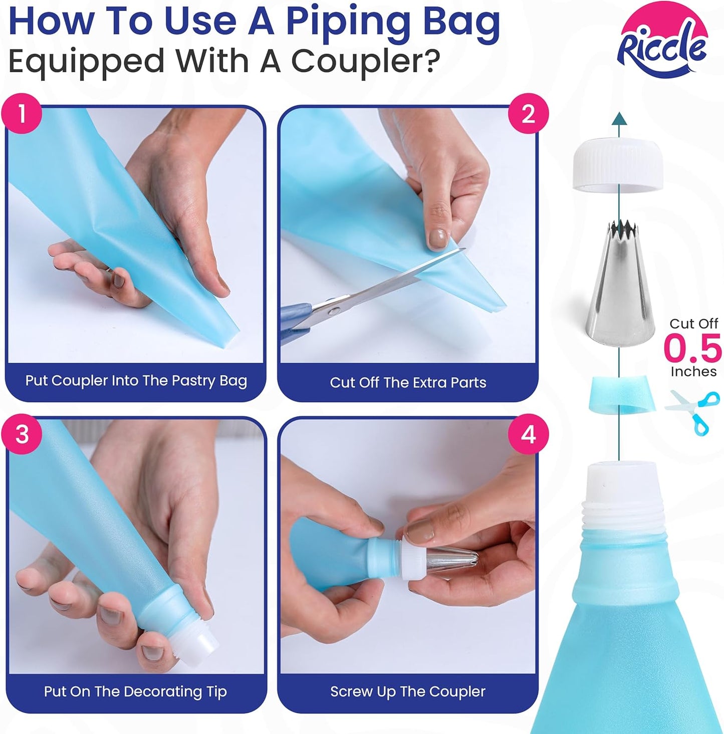 Riccle 88 pcs Cake Decorating Kit with Pink Cake Turntable - Includes 50 Disposable + 2 Reusable Piping Bags and Tips Set, 24 Icing Piping Tips, 2 Spatulas, 3 Icing Comb Scraper, Baking Supplies