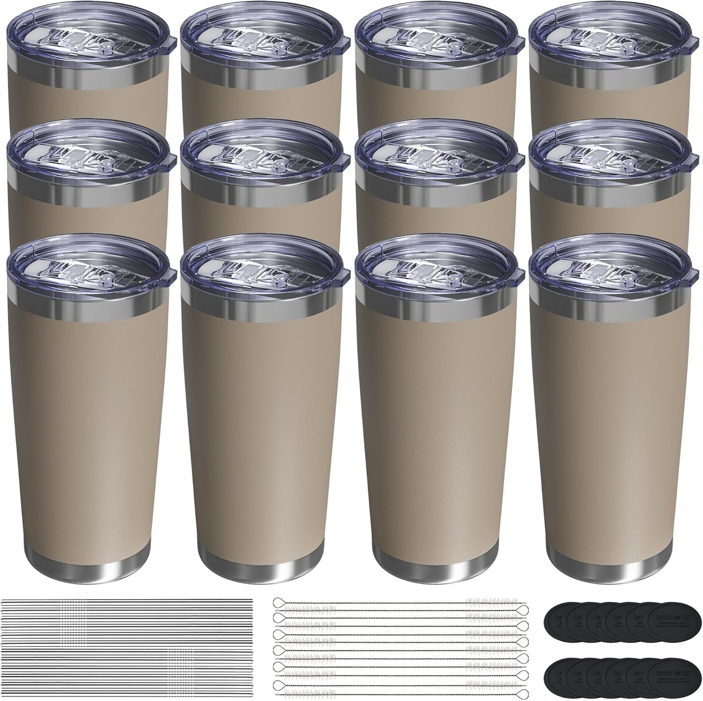 Travel Coffee Tumbler 20oz, 12 Pack Leakproof Travel Coffee Mug with Lid and Straw, Stainless Steel Double Wall Vacuum Insulated Tumbler for Hot/Iced Drinks (Textured Matte, Brown)