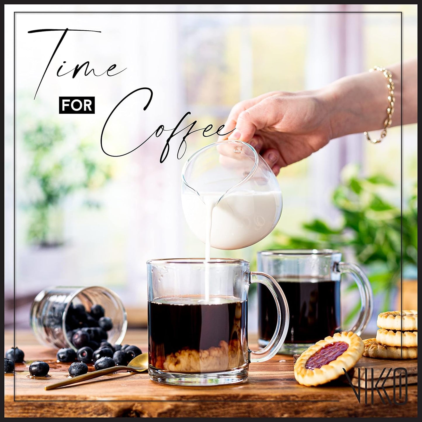 Vikko Glass Coffee Mugs, 10.75 Ounce Clear, Set of 4, Microwave & Dishwasher Safe