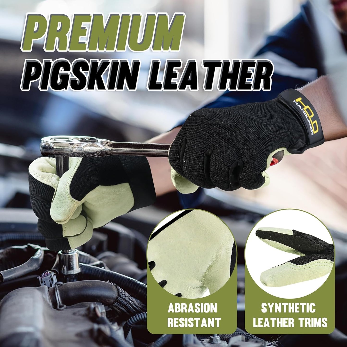 HANDLANDY Work Gloves for Men & Women, Utility Mechanic Working Gloves Touch Screen, Flexible Yard Work Gloves