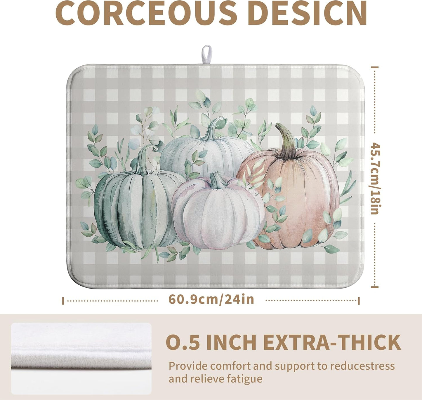 Thanksgiving Fall Dish Drying Mat Pumpkin Dish Drying Pad Autumn Large Dish Drying Matt Absorbent Dish Drainer Mat for Kitchen Counter Decor XL Coffee Maker Mat18x24 In