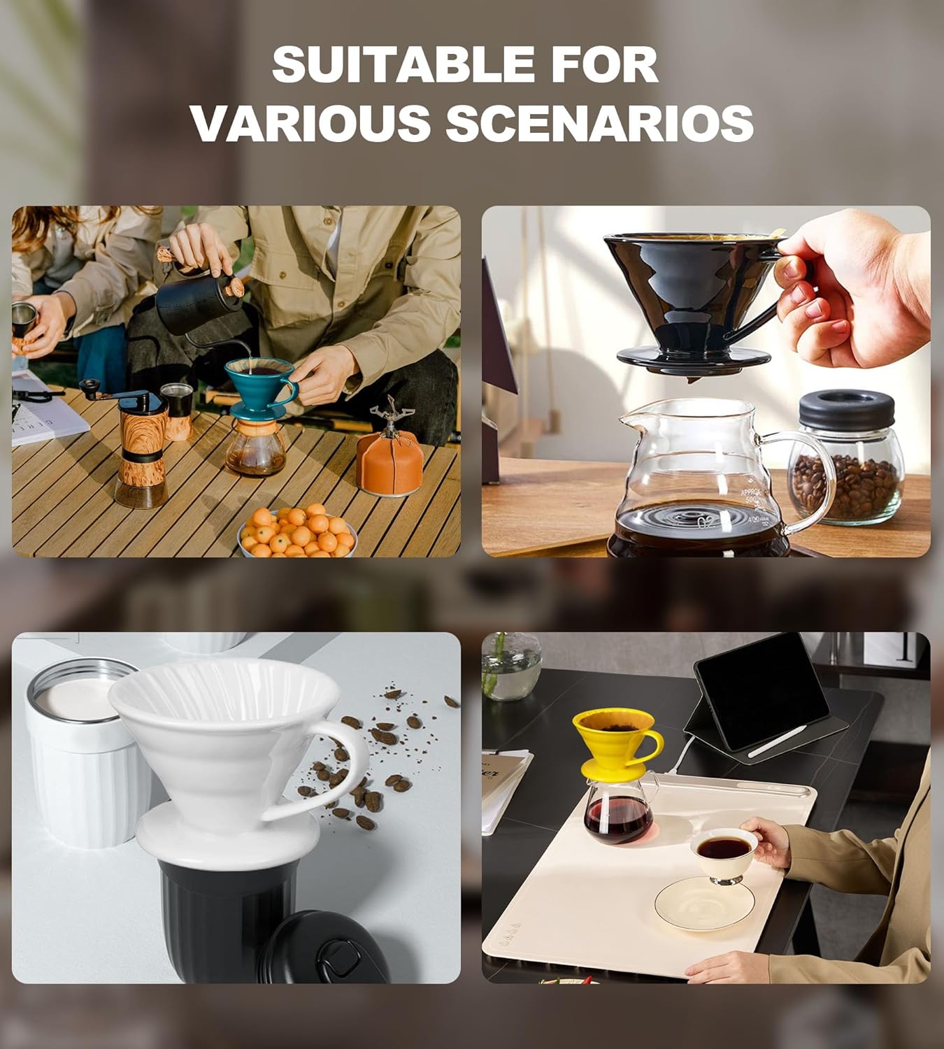 Pour Over Coffee Dripper - Ceramic Pour Over Coffee Maker Cone, Porcelain Coffee Drip, Pour Over Single Cup, Manual Brew Maker for Home, Cafe, Office - 1-4Cup, V60 Size 02 (Black)