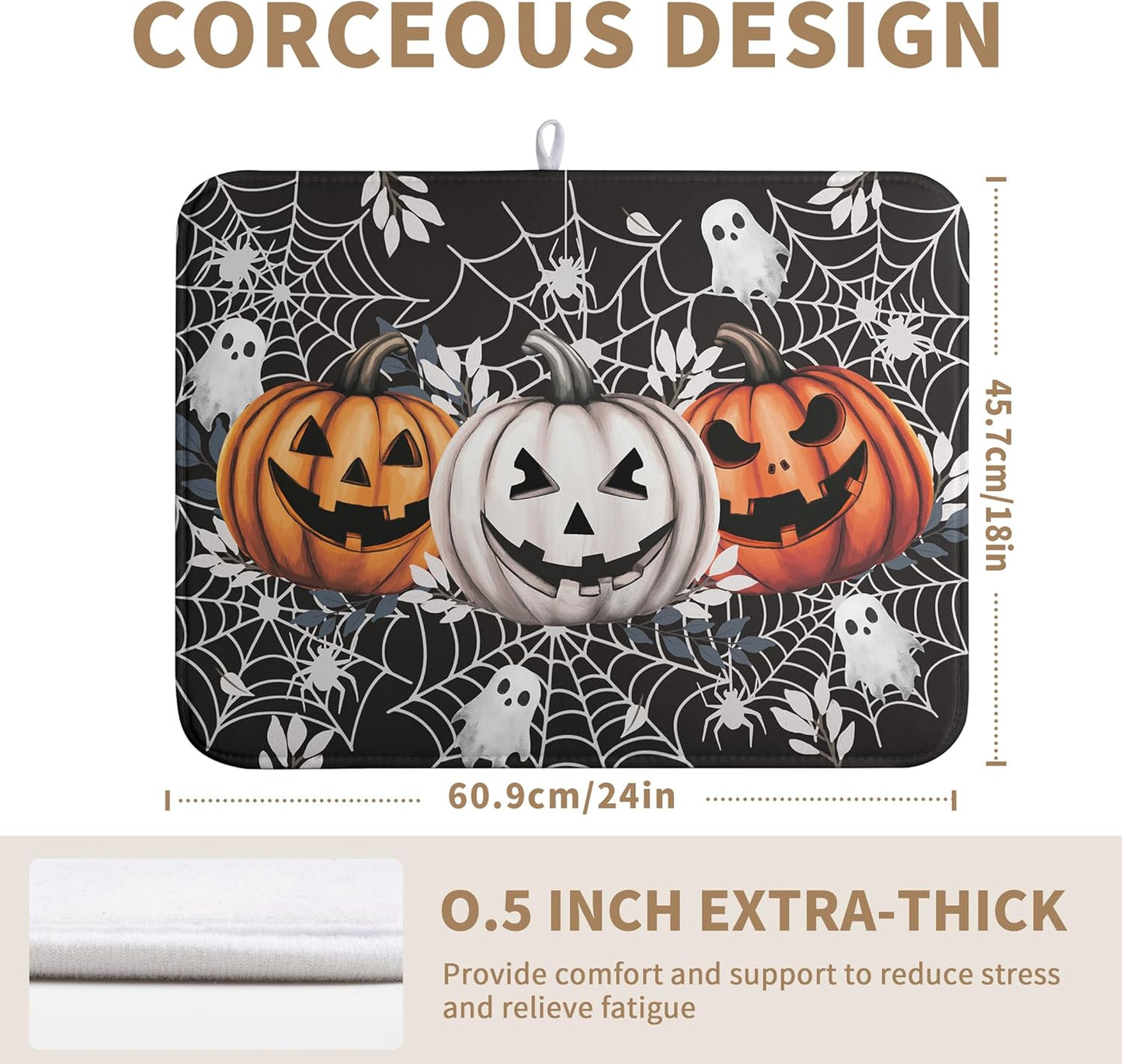 Halloween Pumpkin Dish Drying Mats Spooky Ghost Dish Mat Kitchen Spiders Large Drying Matt Dishes Dryer Pad for Kitchen Counter Absorbent Microfiber Washable Foldable Reusable 18x24 in