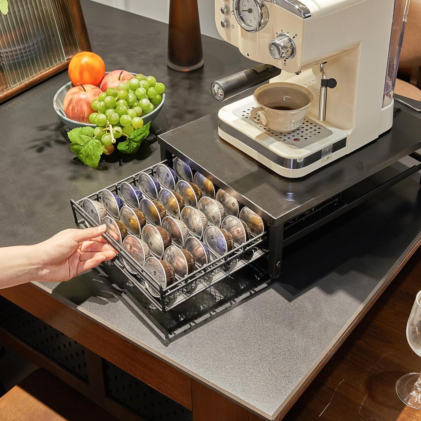IBUYKE Coffee Pod Drawer Holder,Pod Holder,40 Capsule Pods,Coffee Pod Holder Drawer With Mesh Shelves,Home Kitchen Counter Organizer, Black TCJ101B