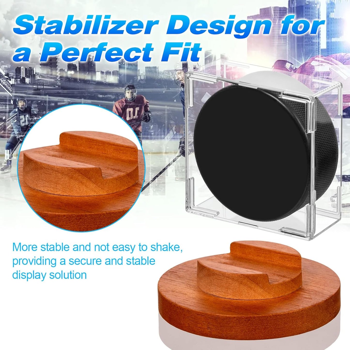 Hockey Puck Display Case - Acrylic Box, Hockey Puck Holder with Wooden Base, Hockey Pucks Storage Stand for Collection Memorabilia (1 Pack, Square)