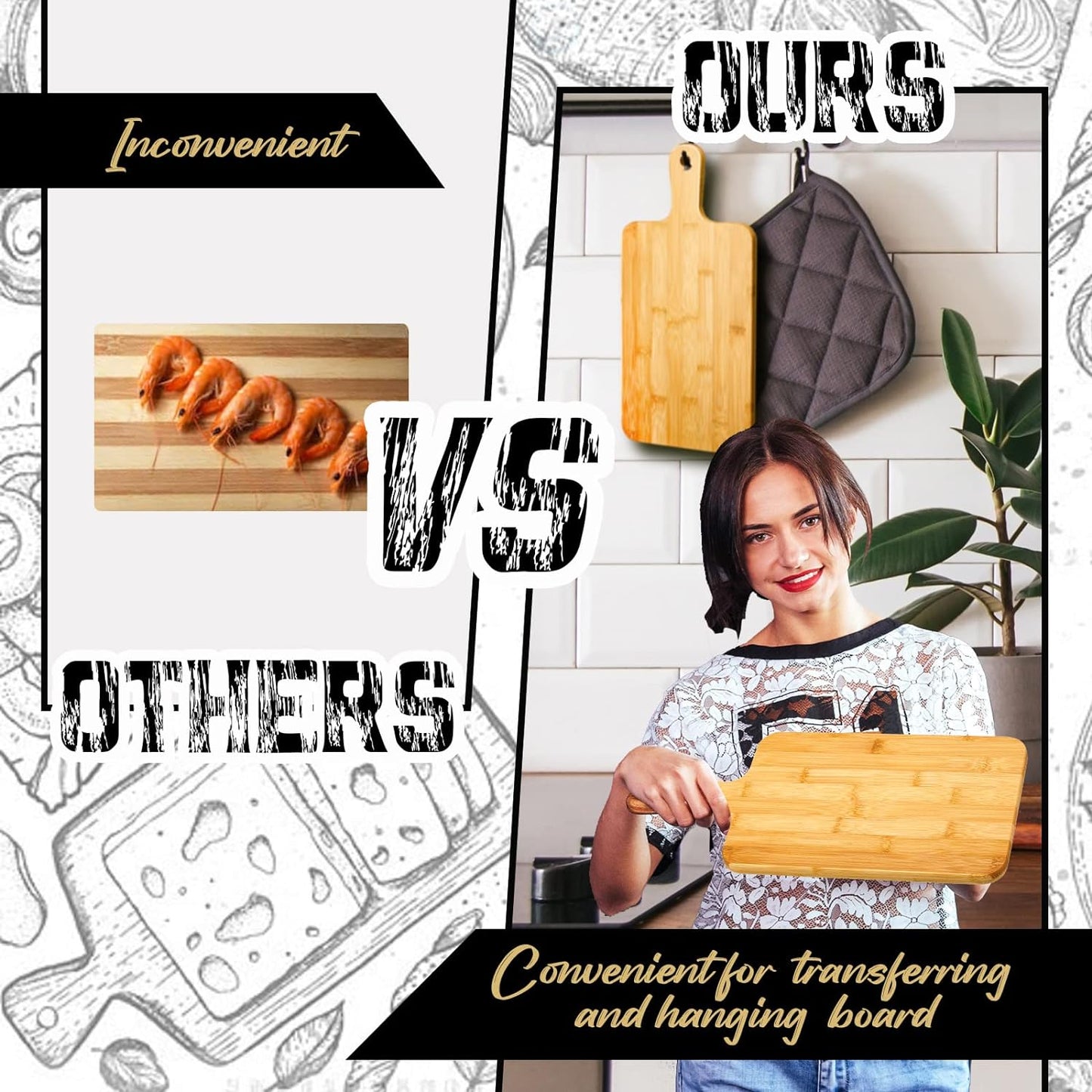 Nuenen 40 Pcs Wood Cutting Board with Handle 15.7 x 7.8 Inch Acacia Bamboo Wooden Serving Kitchen Chopping Boards for Pizza, Bread, Cheese, Charcuterie, Fruit, Vegetables (Bamboo)