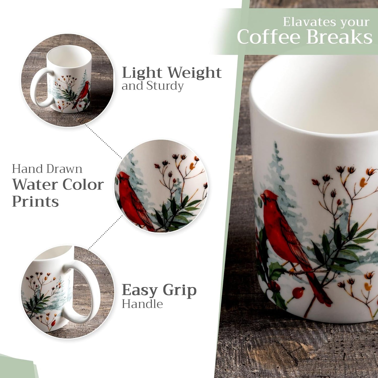 Maison d' Hermine Coffee Mug with Handles Fine Bone China Mugs Pack of One Tea Cups for Hot Beverages Cappuccino Latte Home Restaurant Office Perfect for Gift (Morzine - Morzine, 15 Ounce)