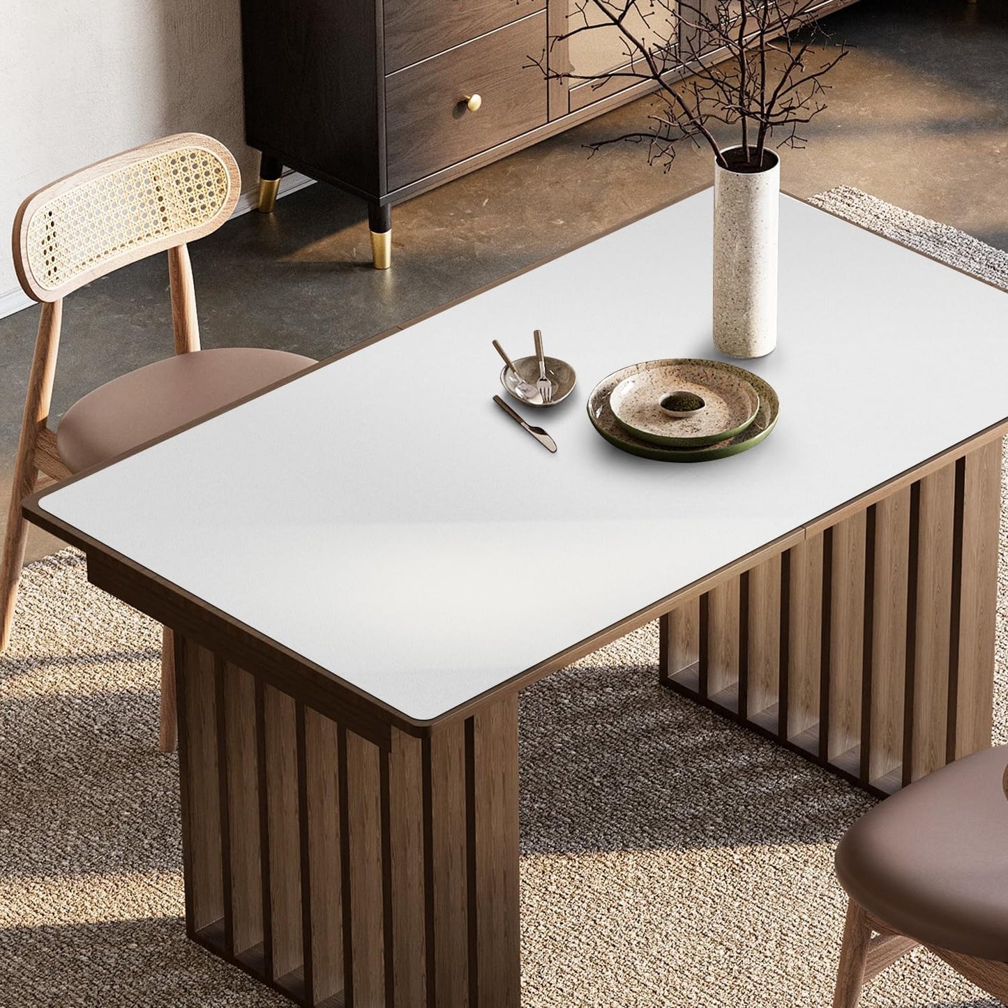 Pure White Plastic Table Cover Protector, 36" x 60" Waterproof Easy Flat PVC Desk Pad Mat, 1.5mm Thick Rectangle Vinyl Table Top Protector for Dining Room Table, Office, Dresser