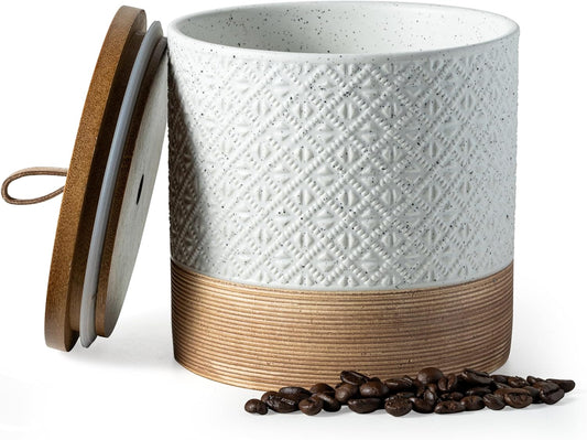 Ceramic Coffee Container Kitchen Food Storage Jars for Spice Sugar Tea Bag, Stackable Farmhouse Jars for Kitchen Pantry - Coffee Bar Accessories Housewarming Weeding Gift - White & 42 fl.oz