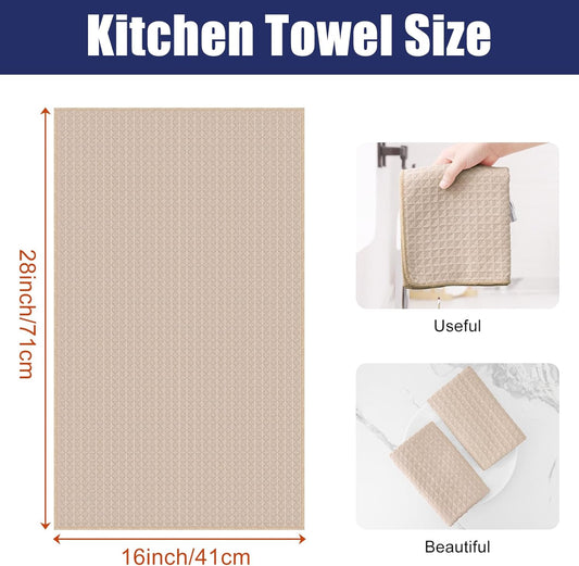 Homaxy Microfiber Waffle Weave Kitchen Towels, 16 x 28 Inch Ultra Absorbent and Solid Color Dish Towels, 6 Pack, Beige
