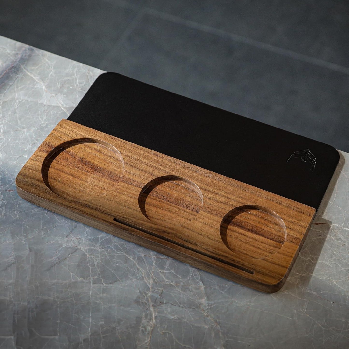 58mm Tamping Mat for Counter Walnut Wood Leather Tamper Station with Multi-Slot Design Premium Espresso Machine Accessories Organizer