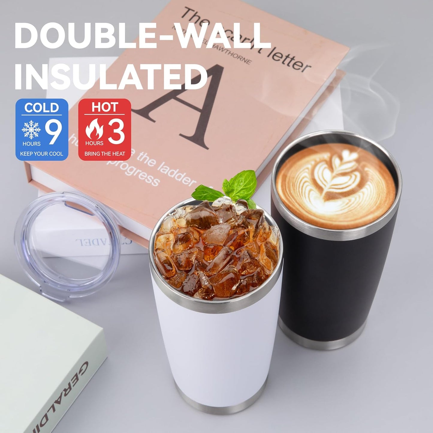 HASLE OUTFITTERS 20oz Stainless Steel Tumblers Bulk, Insulated Travel Cup with Lid, Double Wall Vacuum Coffee Mug for Cold & Hot Drinks 1 Pack, Orange