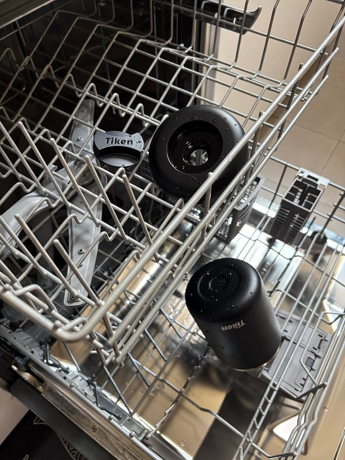 Tiken Airtight Coffee Canister Compact Size for Outdoors - Double Wall Stainless Steel, UV Blocking, Switchable to Food Storage Container 480ml Black