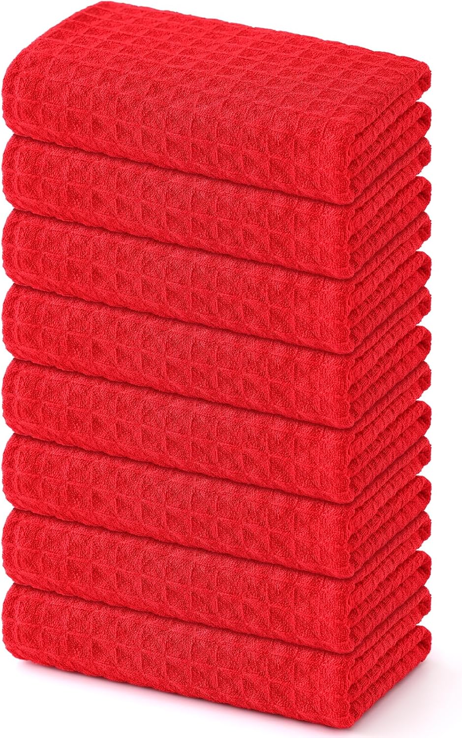 Homaxy Microfiber Waffle Weave Kitchen Towels, 16 x 28 Inch Ultra Absorbent and Solid Color Dish Towels, 8 Pack, Red