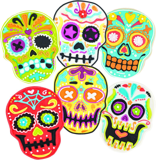 Tovolo Sugar Skull Templates Reverse, Dishwasher Safe, Set of 6 Cookie Stamps with Cutter, Lime/White (81-22492)