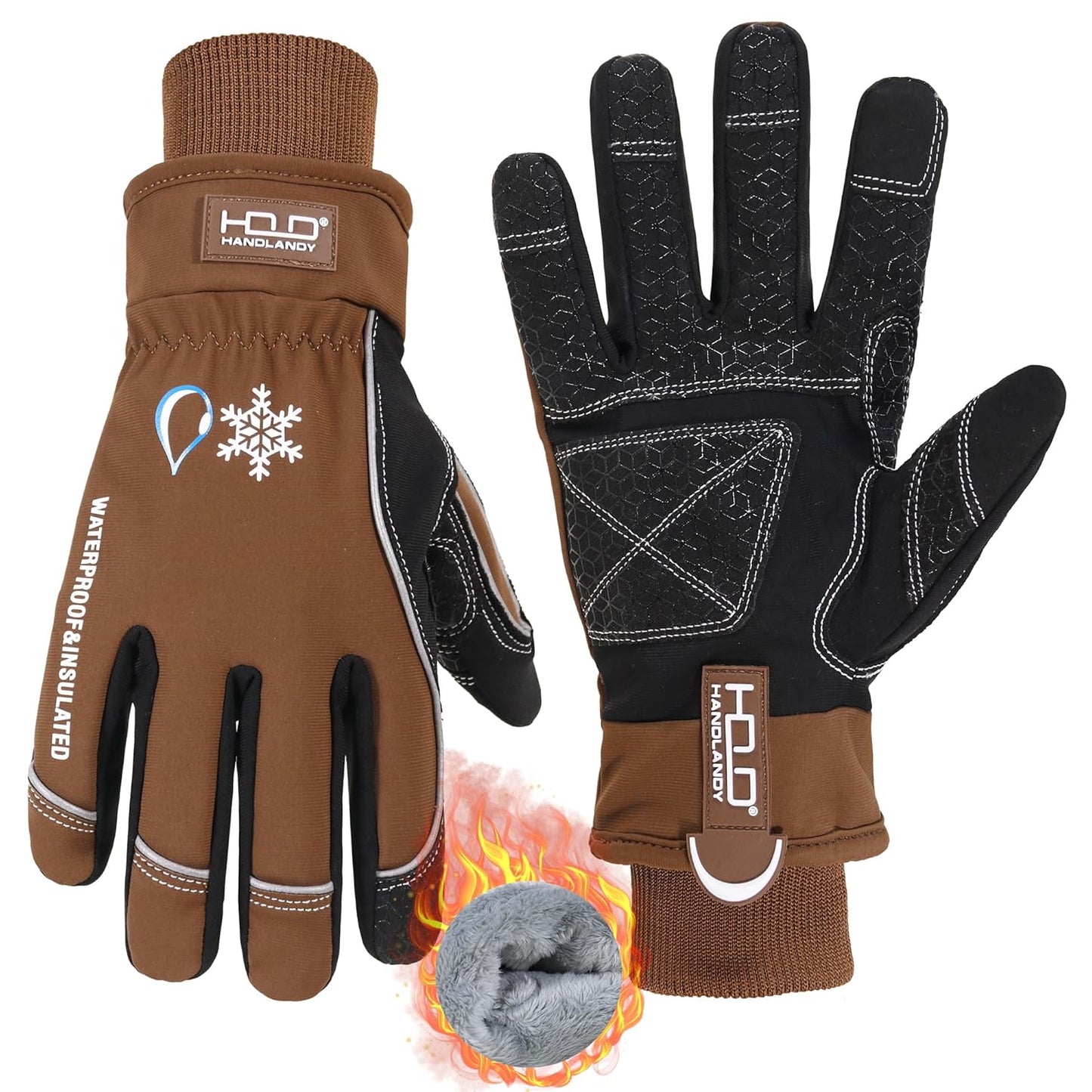HANDLANDY Winter Insulated Work Gloves, 3M Thinsulate Thermal Water-Resistant Gloves for Men Women Touch Screen, Warm Ski Snowboard Cold Weather Gloves (Brown, 2X-Large)