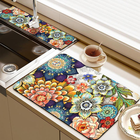 19.5" x 12" Dish Drying Mat & 24" x 5.5" Sink Splash Guard, Super Absorbent Drainer Rack Mat for Kitchen Counter Coffee Bar