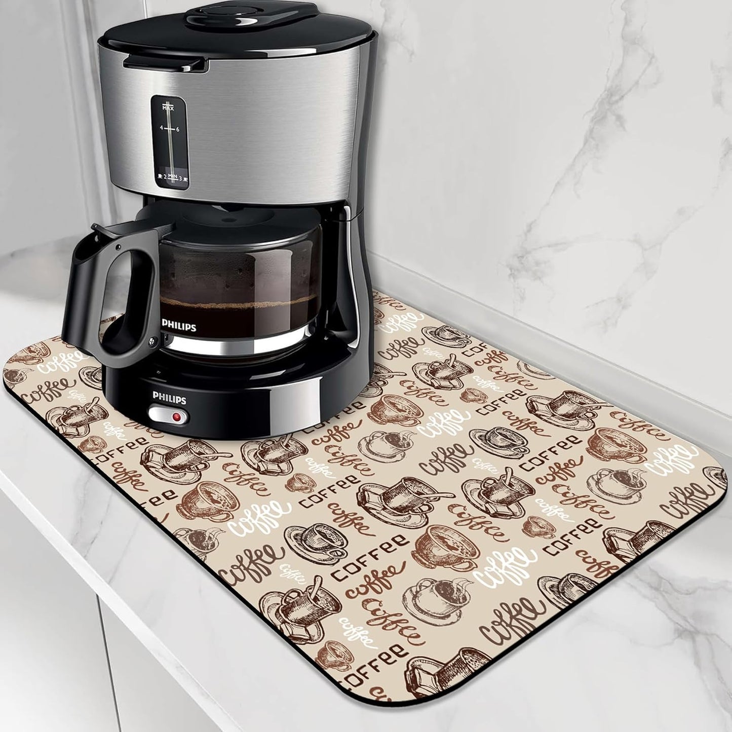 Doodle Coffee Cup Dish Drying Mat,12"X19" Absorbent Fast Dish Drying Mat for Kitchen Counter Pot and Pan, Kitchen Accessories