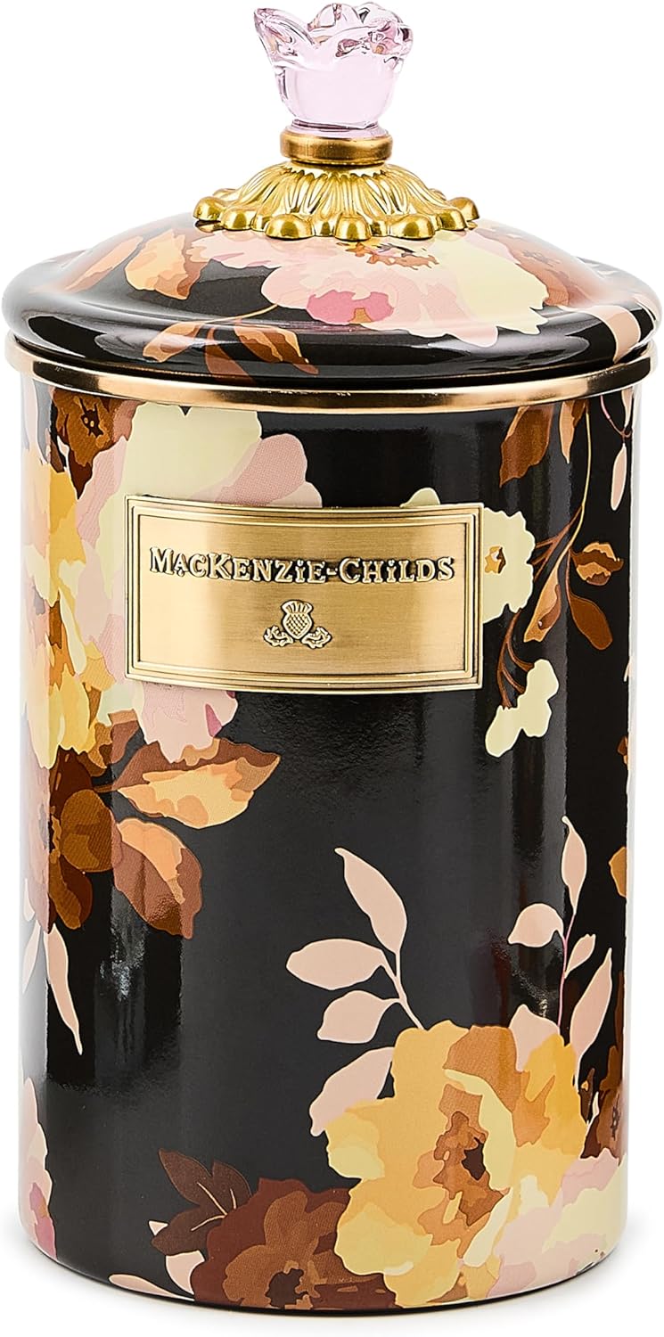 MACKENZIE-CHILDS Enamel Canister, Kitchen Storage Container with Lid, Large, Wild Rose Brown