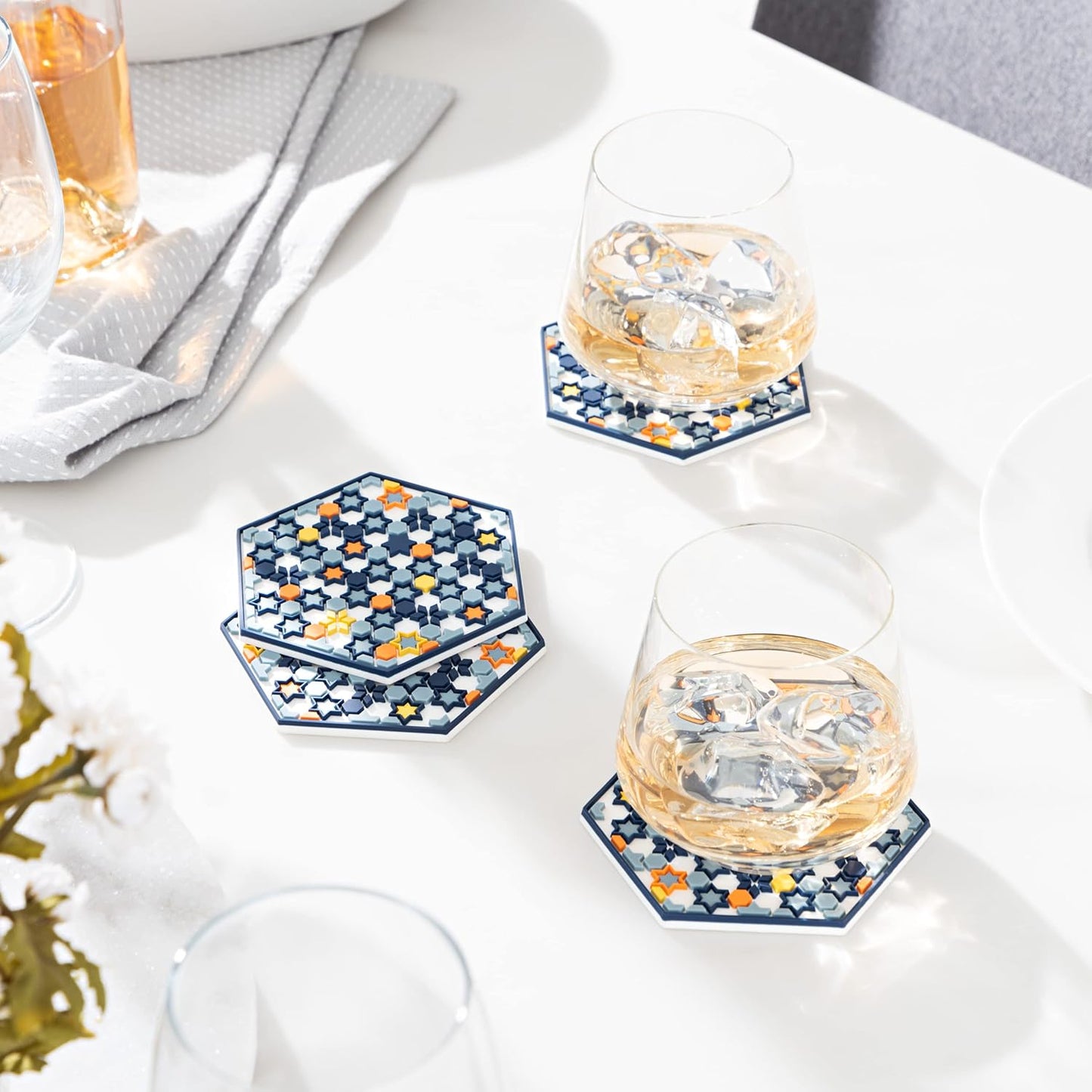 Coasters for Drinks – Set of 4 Coasters, Silicone, Protect Against Water Marks or Damage - Fit All Cups, 3.5" Inch Size Fits, Colored Coasters (Stars of Mars)