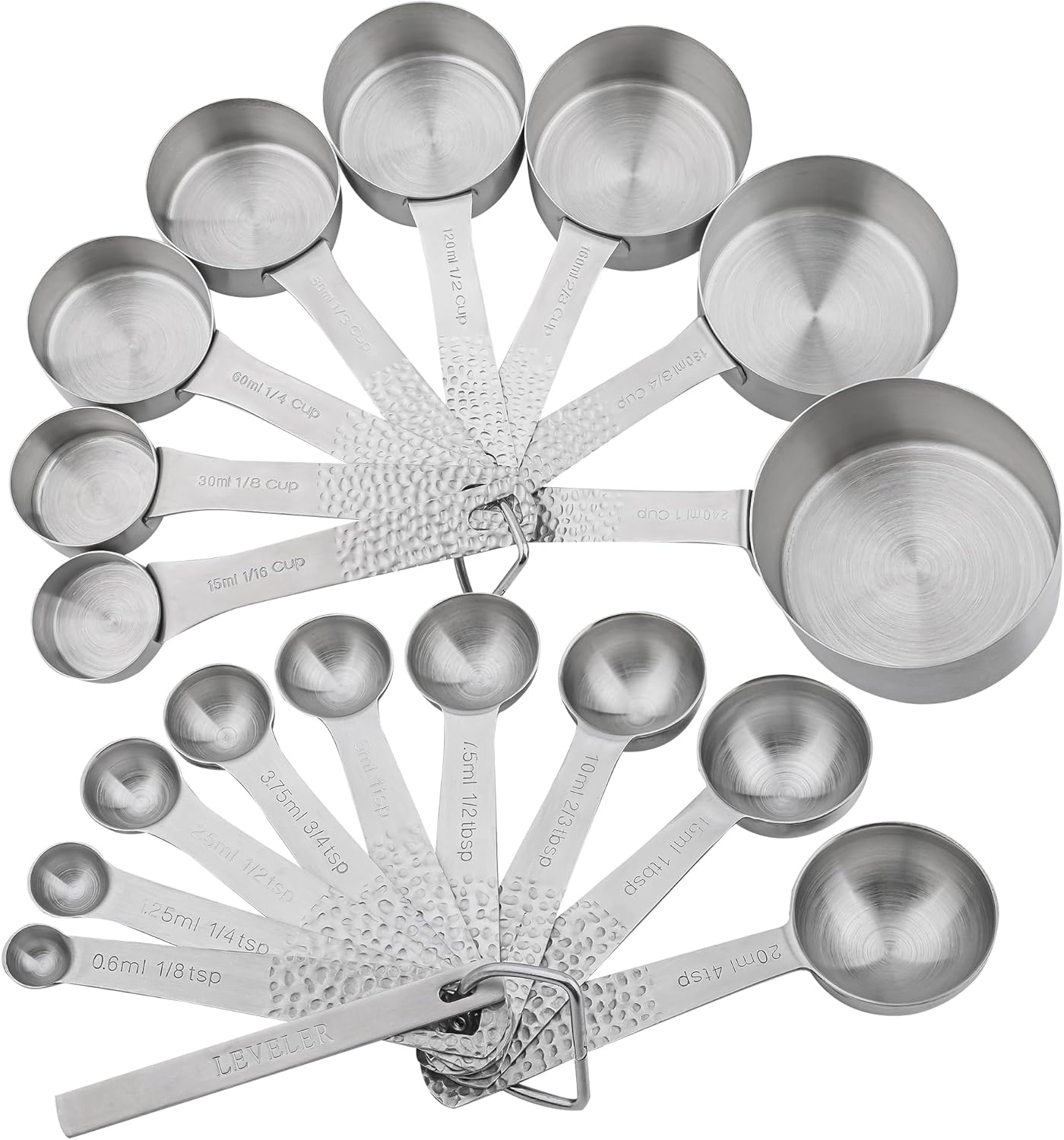 Measuring Cups and Spoons Set 19, Stainless Steel Measuring Cups and Spoons Set for Baking, Metric &US Metal Kitchen 8 Measuring Cup & 9 Measure Spoon & Equivalents & Leveler Set