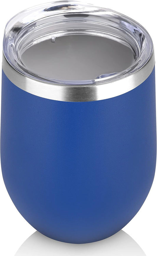 DOMICARE Stainless Steel Wine Tumbler Bulk with Lid, Personalized Insulated Tumblers Set, 12oz Travel Coffee Cups Pack of 1, Dark Blue