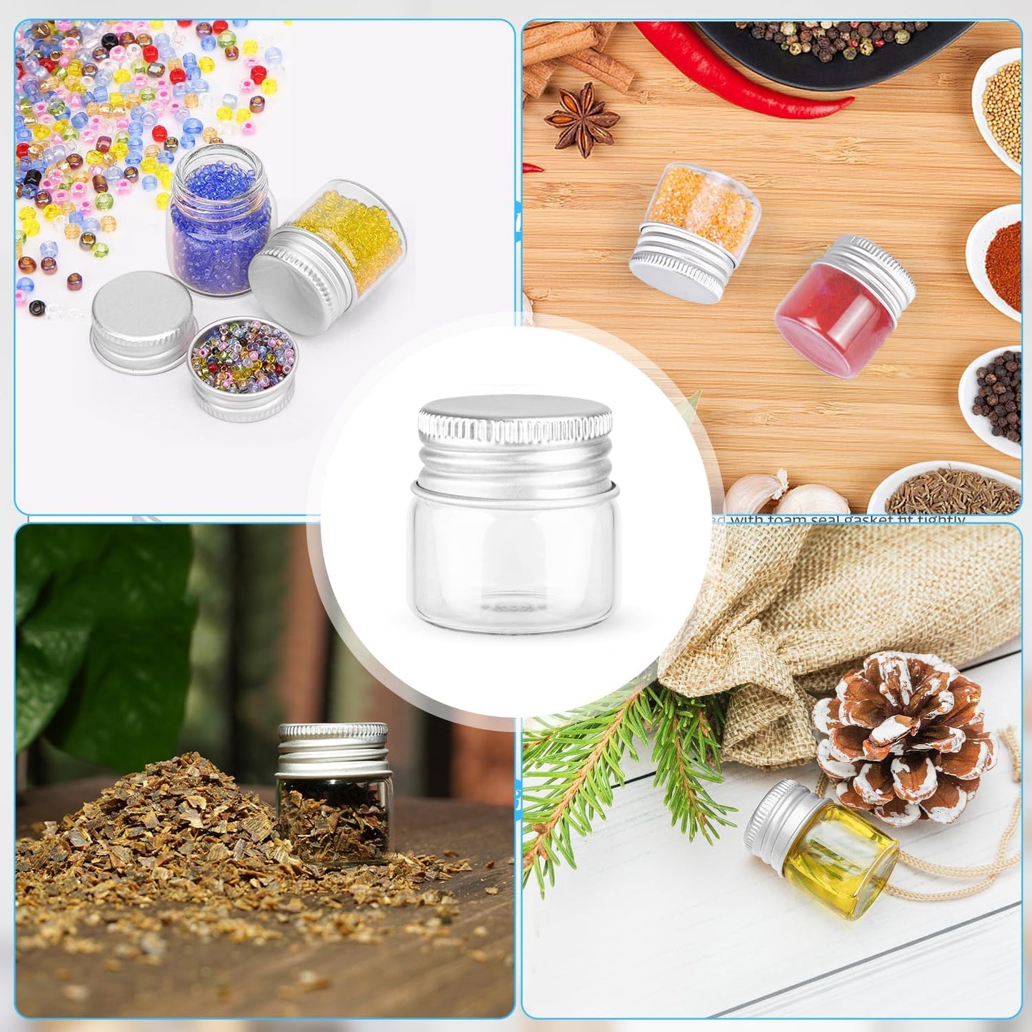 50 Pack,10ml Clear Glass Essential Oil Bottle,Empty Travel Glass Liquid Sample Vial Decorations Preservation Storage Vials Test Jars Container -1.18" W x 1.18" H