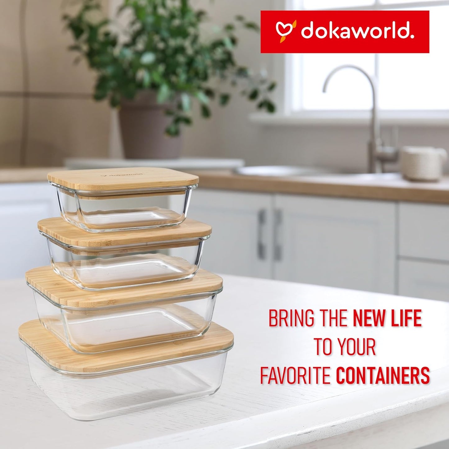 Natural Bamboo Lids Set for Food Storage Glass Containers (4pcs) - Lids are compatible with all Glass Food Storage Containers Sets