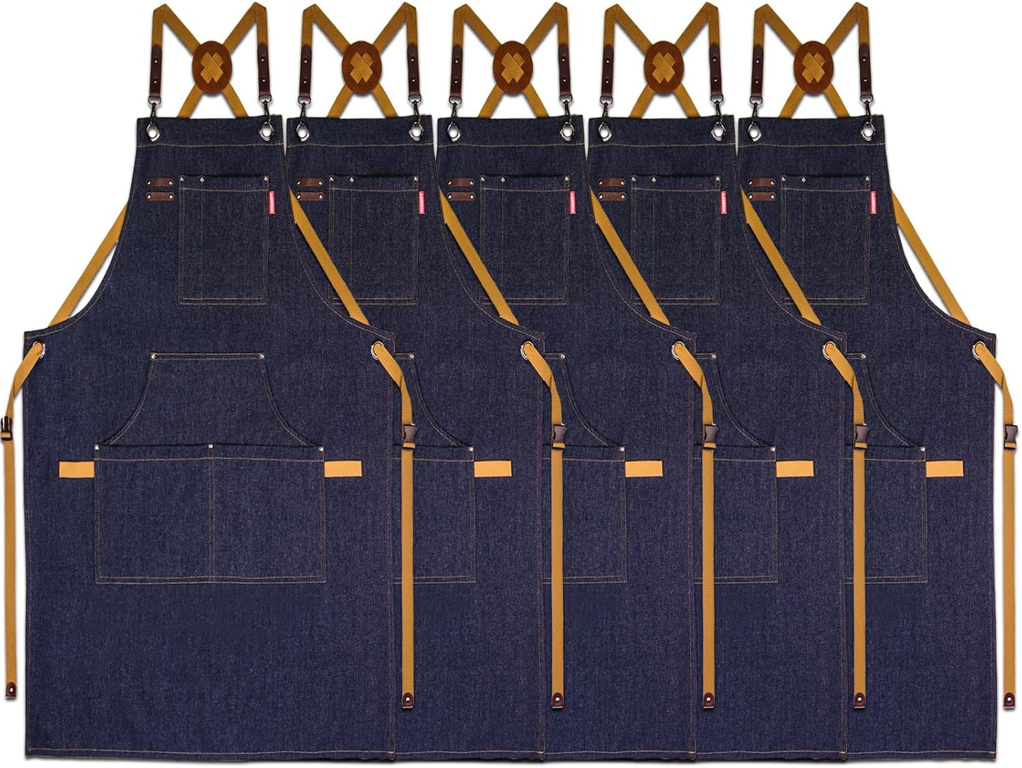 5 Pack Kitchen Apron, Work Apron, Canvas, Multiple Pockets, Gardening, Painting, BBQ, Artist, Carpenter, Sizes M to XXL, Denim