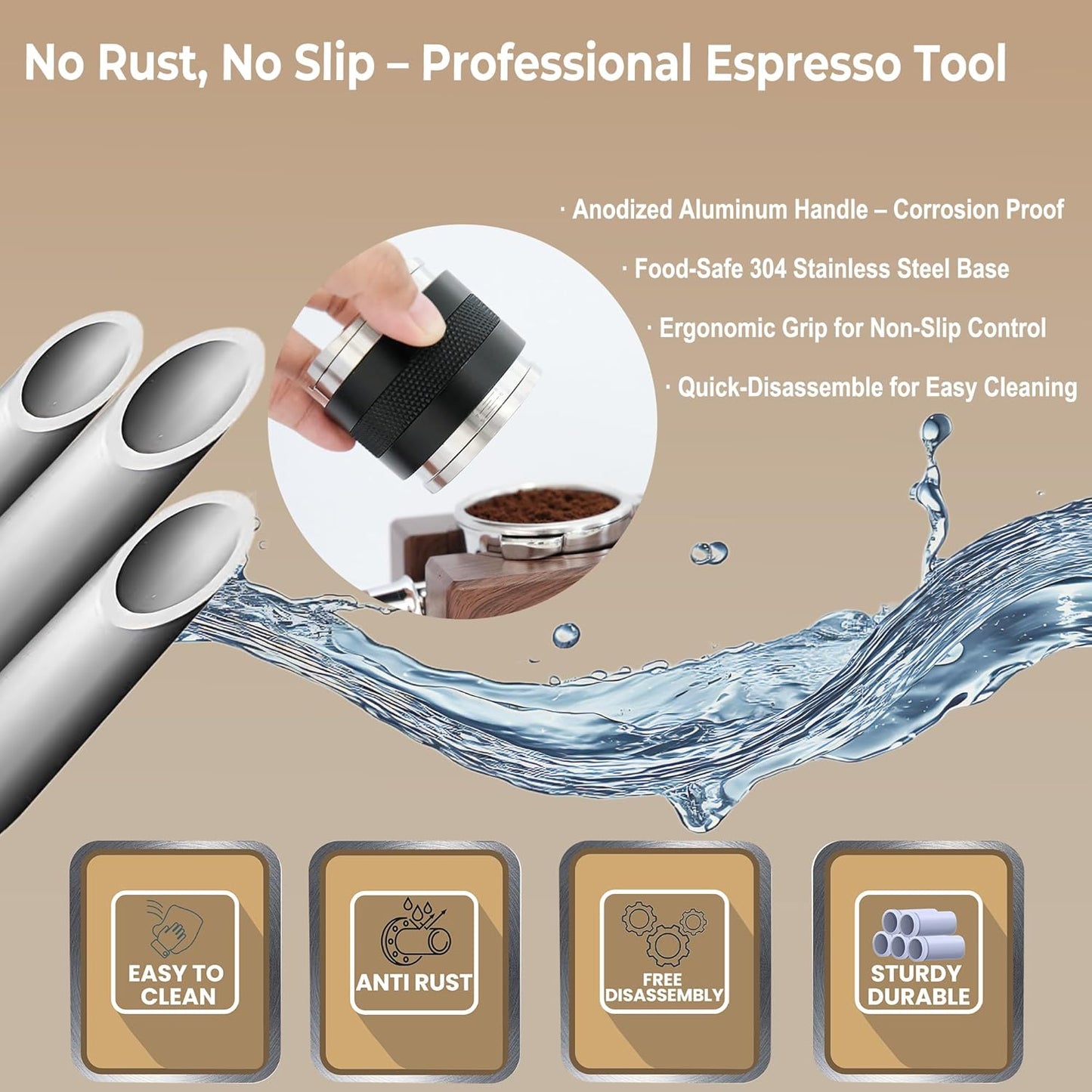 58mm Coffee Distributor & Tamper - Dual Head Adjustable Depth for Breville Barista Pro/Express/Touch - 304 Stainless Steel Coffee Leveler and Hand Tamper, Black