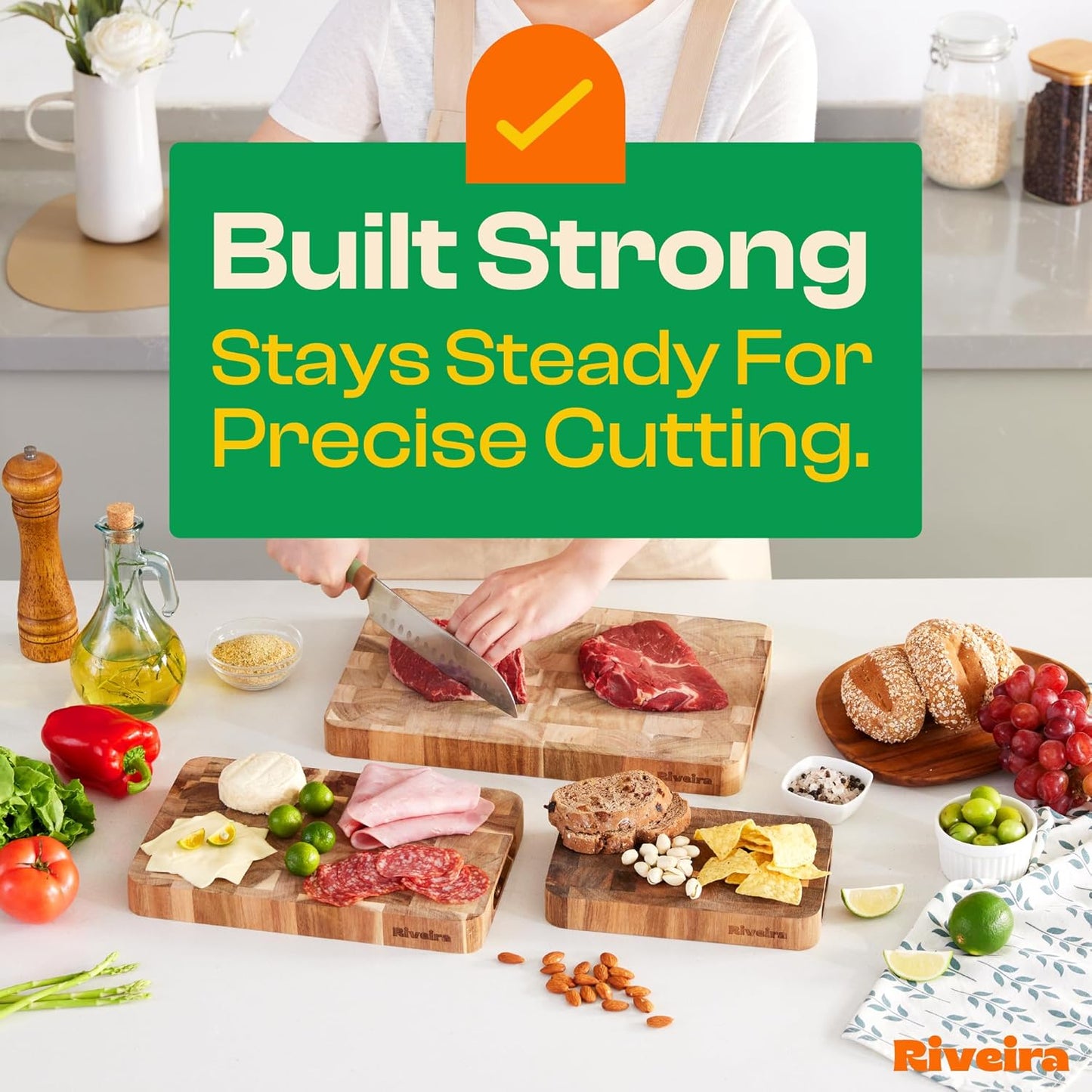 Riveira Acacia Wood Cutting Board – Gourmet Acacia Grandeur: 18 x 12 Wooden Cutting Board – Natural Wooden Cutting Boards For Kitchen Decorative – Innovative Juice Grooves Acacia Wooden Chopping Board