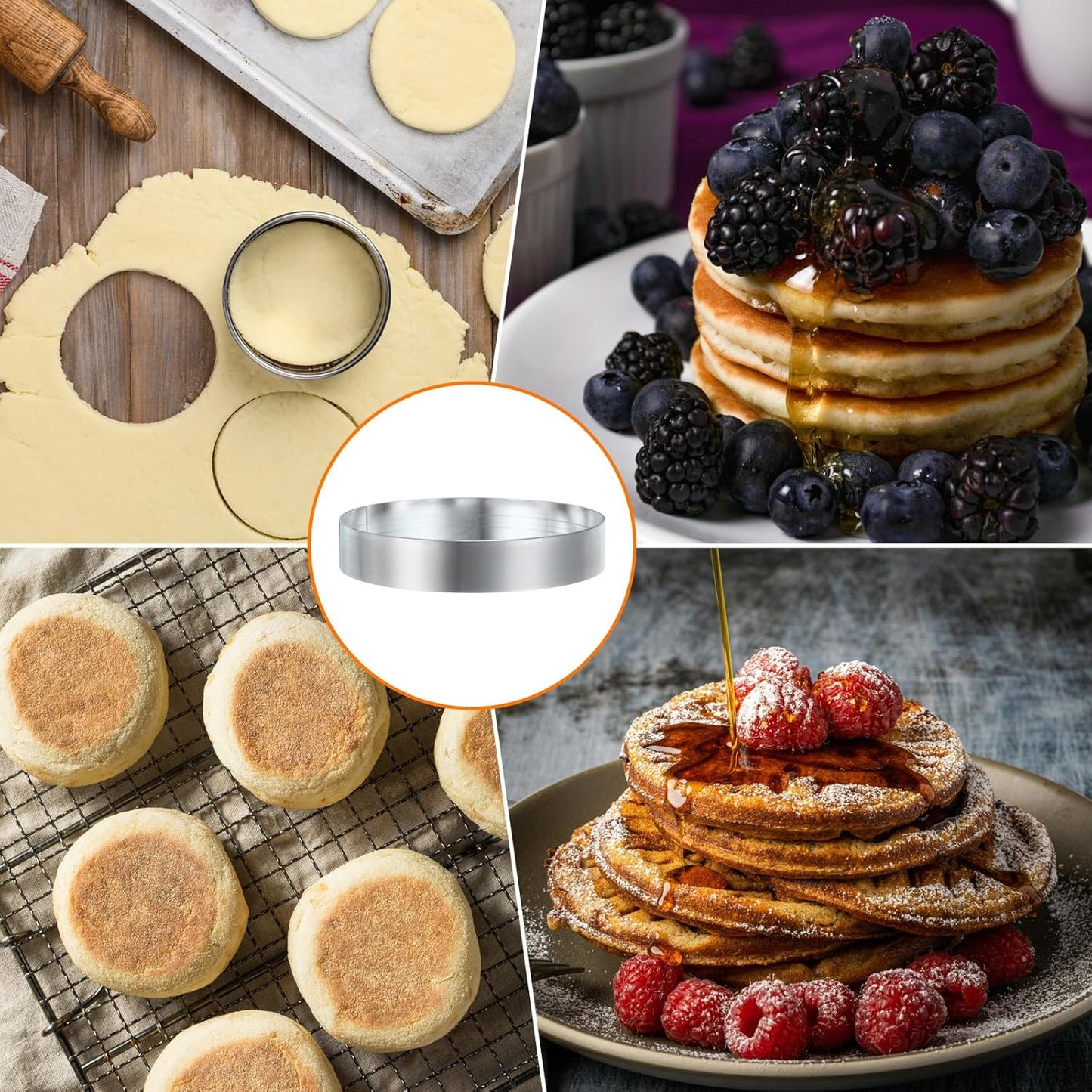 HARFINGTON Round Cake Ring 3.94 x 1 Inch Seamless Stainless Steel Pastry Mousse Dessert Ring Mirror Coating for Baking Cooking English Muffins Crumpet Making Tool