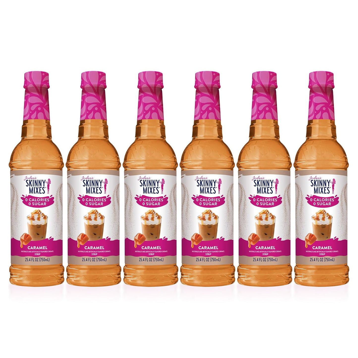 Jordan's Skinny Syrups Sugar Free Coffee Syrup, Caramel Flavor Drink Mix, Zero Calorie Flavoring for Chai Latte, Protein Shake, Food & More, Gluten Free, Keto Friendly, 25.4 Fl Oz, 6 Pack