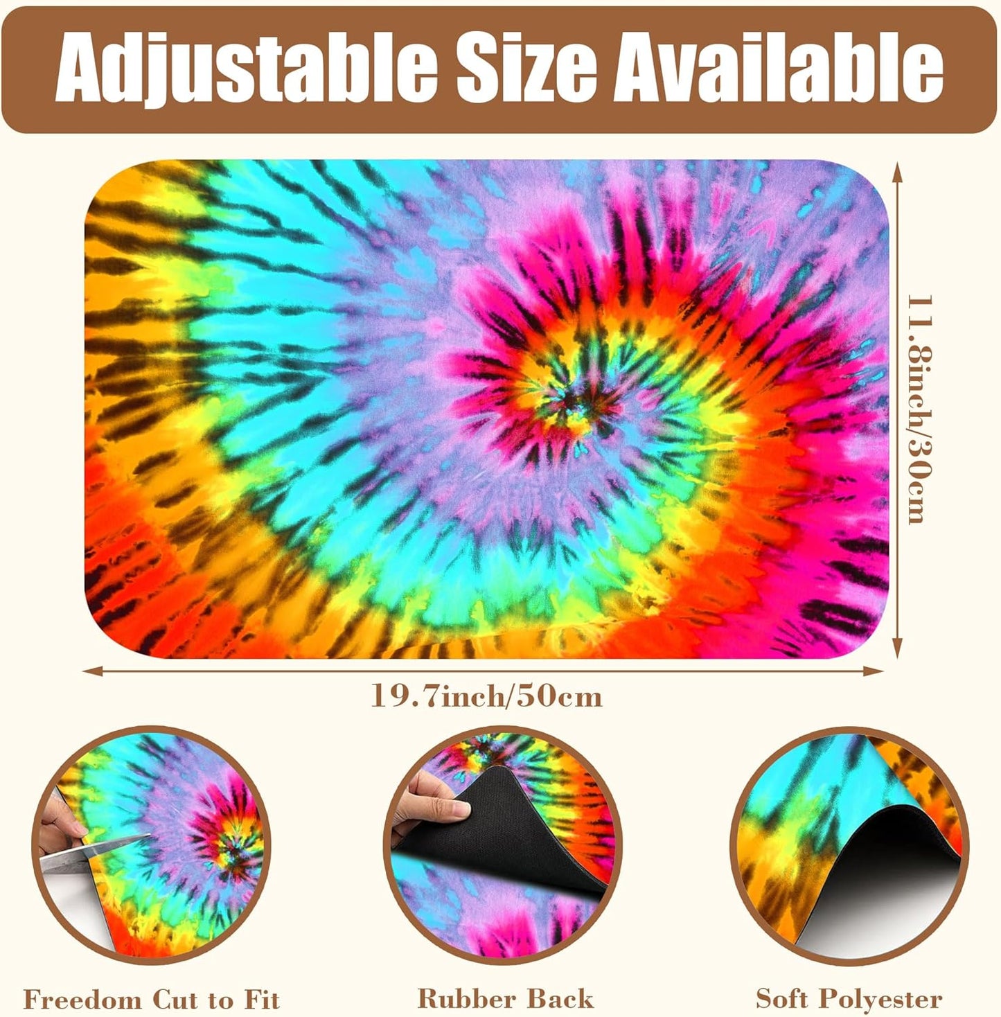 Dish Drying Mat Colorful Tie Dye Coffee Bar Mat for Countertop Absorbent Rubber Backed Hide Stain Dish Drainer Rack Pad Coffee Maker Espresso Machine Dining Room Decoration 11.8 x 19.7 Inch