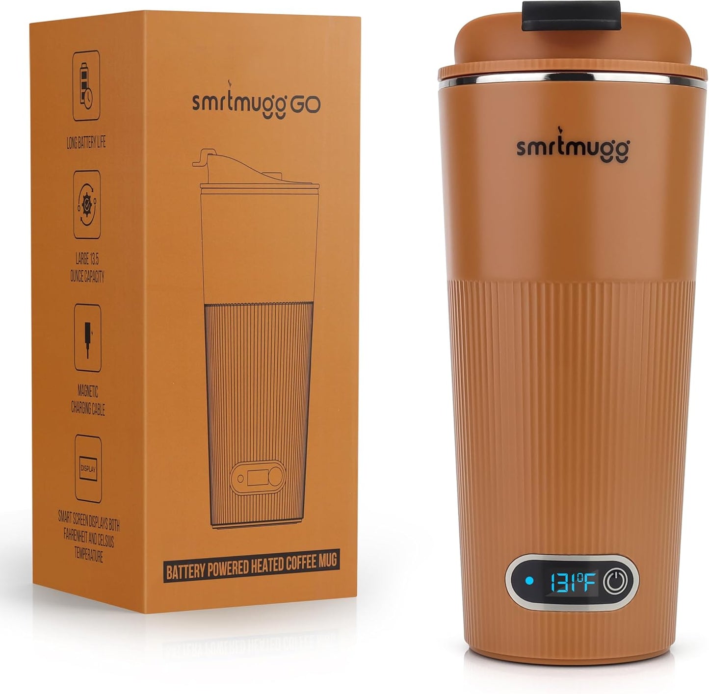 GO Heated Coffee Mug, Travel Mug, 13.5 OZ. Smart Mug, Battery Powered Heated Coffee Mug, Great for Coffee and Tea, Snap on Magnetic Charging Cord, New and Improved (Pumpkin Spice)